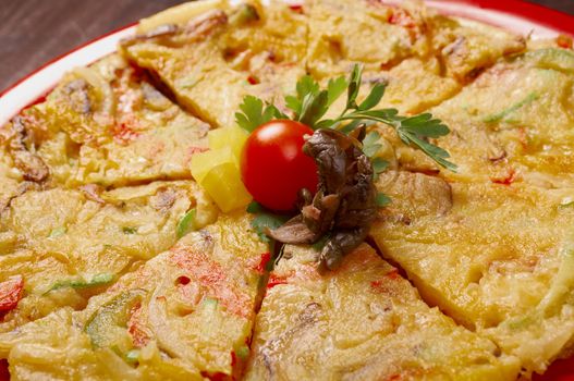 Japanese food close-up Okonomiyaki.(Japanese pizza)