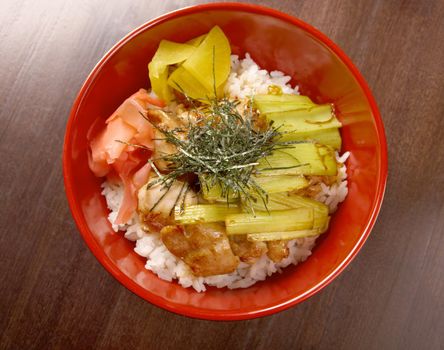 Chicken with rice and bamboo.Japanese Food 
