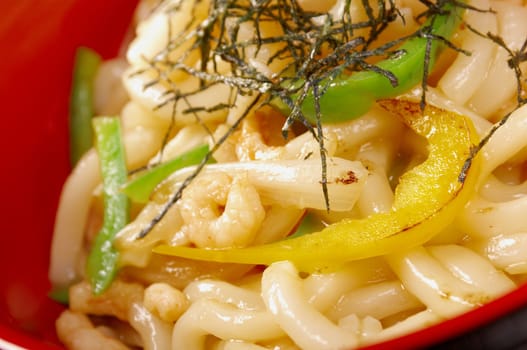 hot udon noodles with shrim.Japanese cuisine