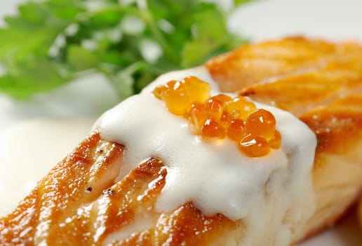 Salmon  with potato .Shallow depth-of-field