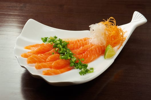 Salmon seshimi . traditional japanese food