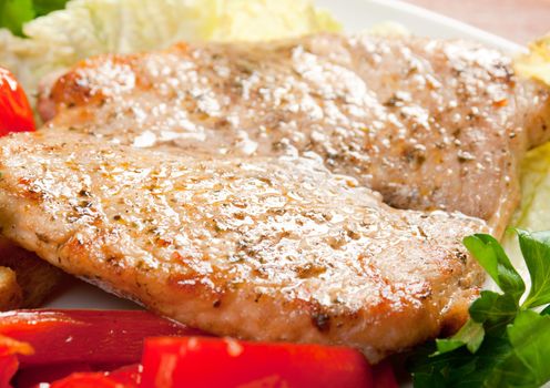Pork Steak with Vegetables.close up