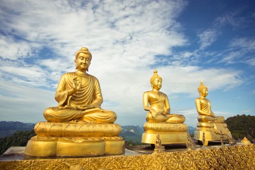 Buddhas on the hill temple in Krabi province