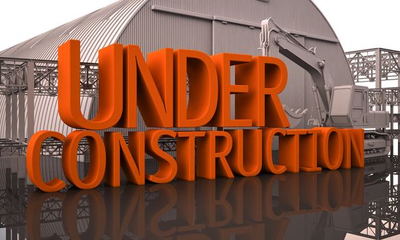 Under reconstruction, large letters on the building site