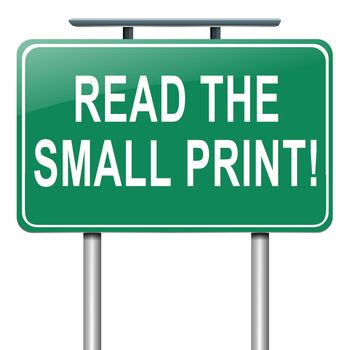 Illustration depicting a roadsign with a 'read the small print' concept. White background.