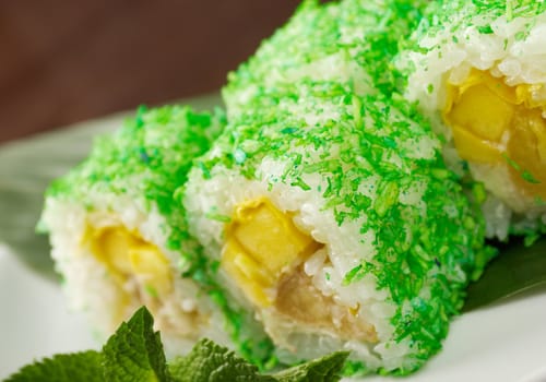 Japanese sushi  traditional japanese food.Roll made of Smoked fish and green roe