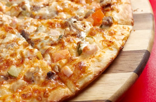 Pizzawith beef and pork, italian kitchen. Studio