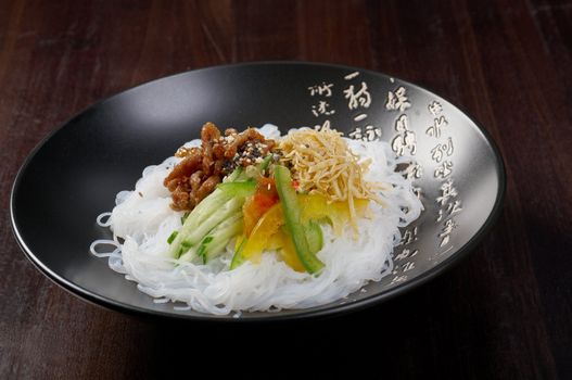 japanese rice noodles pork with vegetable