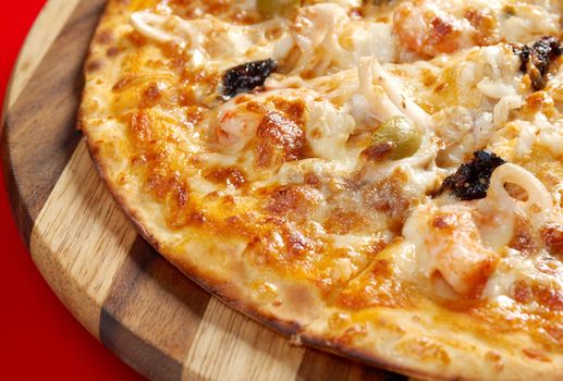 Pizzawith seafood. italian kitchen. Studio