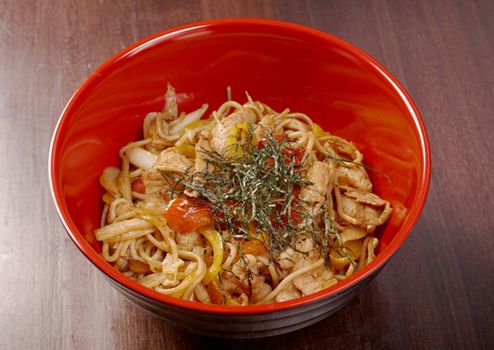  pork  and  soba with vegetable.raditional Japanese food