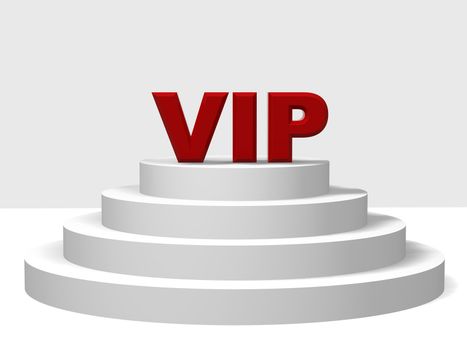 3d red letters VIP on a white pedestal with four steps