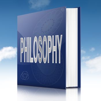 Illustration depicting a text book with a Philosophy concept title. Sky background.