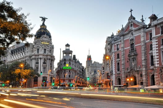 MADRID,SPAIN - SEPTEMBER 30: Gran Via street on September 30, 2012 in Madrid: Gran Via is one of the busiest streets and traveled daily by thousands of tourists.