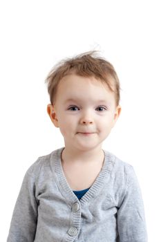 Portrait of an little blonde girl 
- isolated on white background