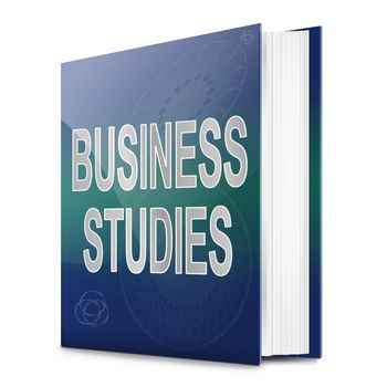 Illustration depicting a text book with a business studies concept title. White background.