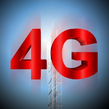 4G symbol with mobile telecommunication tower background