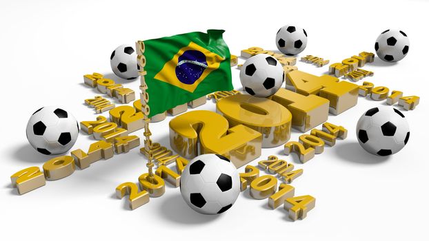 2014 Brazilian Flag with Balls on a White Background