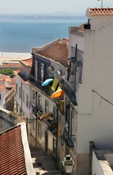 Beautiful view of Lisbon typical street 