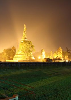 night view of the historical temple in Ayutthaya, Thailand