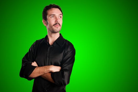 successful business man on green background