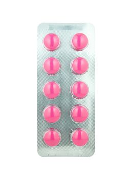 pink pills pack on white background