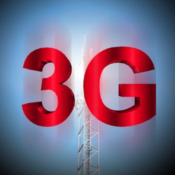 3G symbol with mobile telecommunication tower background