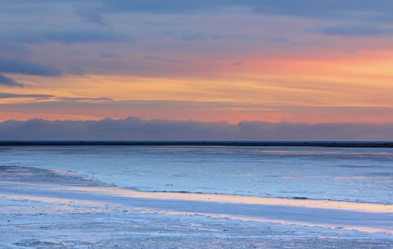 Iceland sunset and Ice shapes in the east fjords iceland at sunset in winter