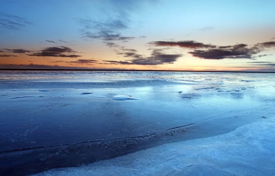 Iceland sunset and Ice shapes in the east fjords iceland at sunset in winter