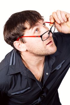 Man in casual business shirt looking up
