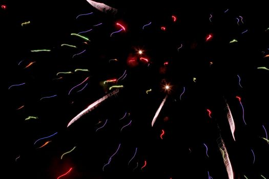 Abstraction of lights switched so the fireworks in the night sky