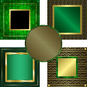 Four square frames made of gold and green color