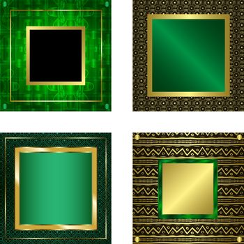 Four square frames made of gold and green color