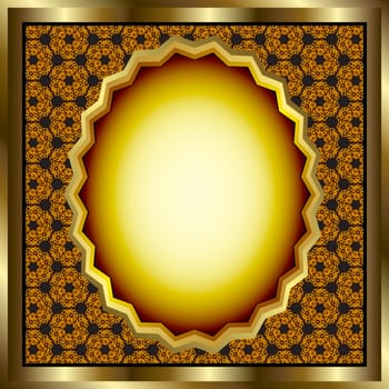 Floral gold frame with geometrical pattern background