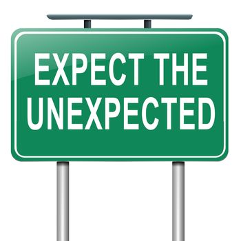 Illustration depicting a roadsign with an 'expect the unexpected' concept. White background.
