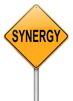 Illustration depicting a roadsign with synergy concept. White background.