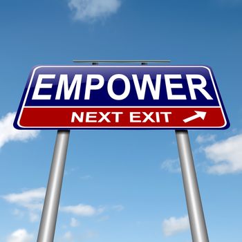 Illustration depicting a roadsign with an empower concept. Sky background.