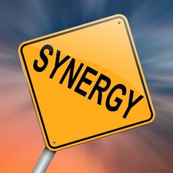 Illustration depicting a roadsign with synergy concept. Abstract background.