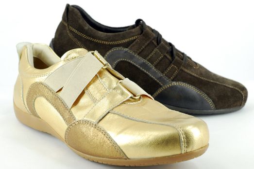 Woman gold and brown sneaker shoes