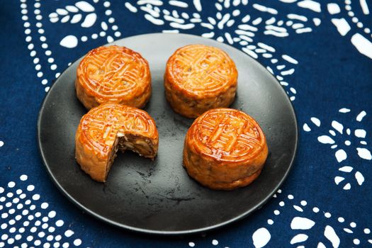 Group of moon cakes on the plate