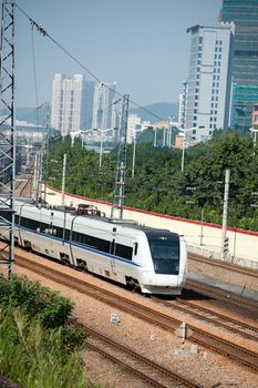 Train running on rail in Canton, China