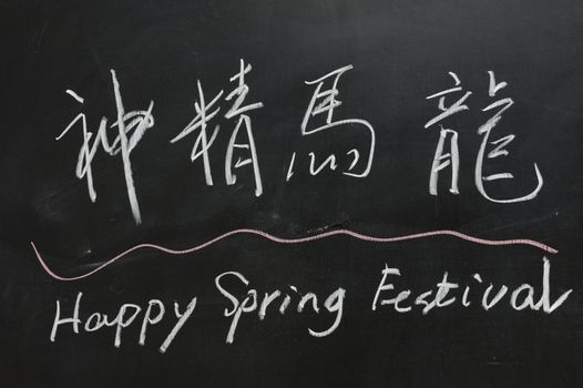 Chalkboard drawing - 2012 Chinese Spring Festival, the Chinese  blessing words means 'the vigour of a dragon or horse'