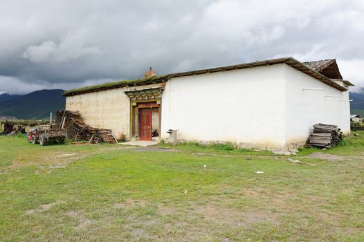 Tibetan residential building in rural area of Shangri-La county,Yunnan province, China