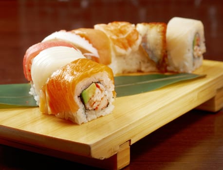 Japanese sushi  traditional japanese food.Roll made of Smoked fish