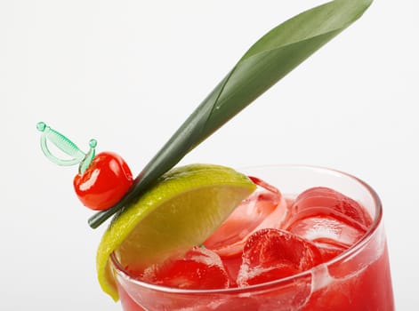 fruit cocktail  closeup isolated on white background.