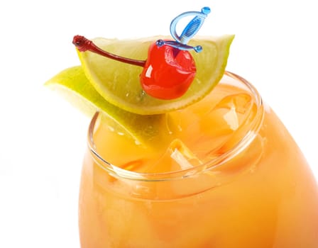 fruit cocktail  closeup isolated on white background.