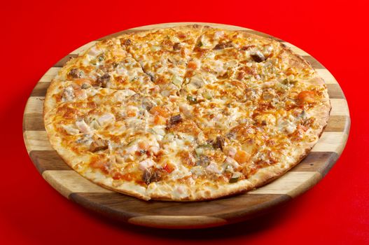 Pizzawith beef and pork, italian kitchen. Studio