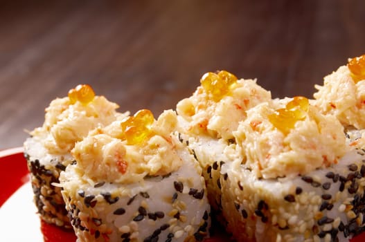 Japanese sushi  traditional japanese food.Roll made of Smoked fish