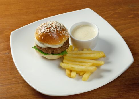 Hamburger with french fries. closeup