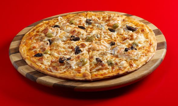 Pizzawith seafood. italian kitchen. Studio
