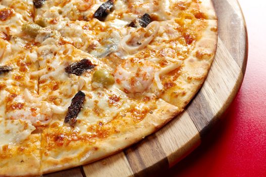 Pizzawith seafood. italian kitchen. Studio